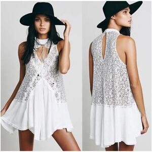 Free People tell tale heart high neck keyhole white lace tunic top S